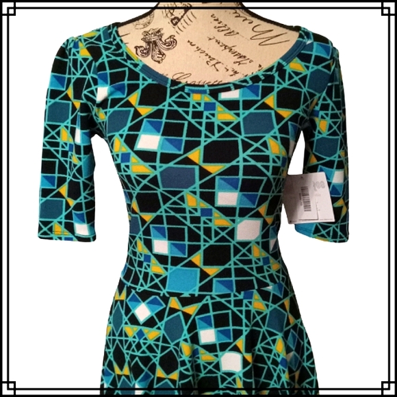 LulaRoe Nicole Green Geo Print Dress Size XS - Picture 3 of 9